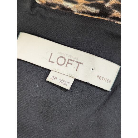 ANN TAYLOR LOFT PETITES! BLACK/BROWN GROSGRAIN RIBBON WAIST LEOPARD DRESS! SZ 2P - Picture 7 of 9